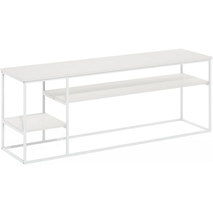 White 65 Inch Entertainment Center with Metal Frame and Open Shelf TV Console