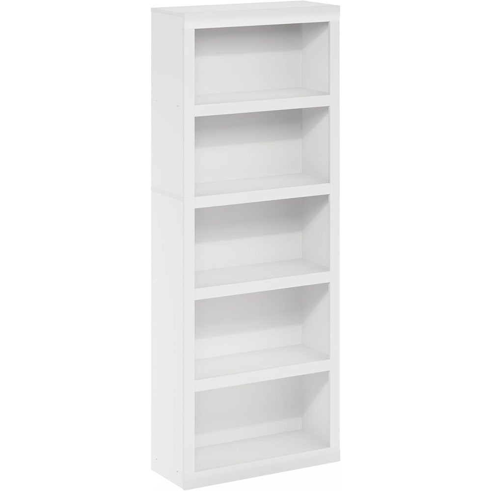 White Wooden Book Shelf with Five-Tier Wooden Shelves for Home or Office