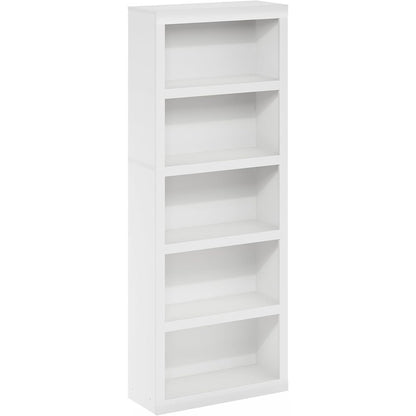 White Wooden Book Shelf with Five-Tier Wooden Shelves for Home or Office