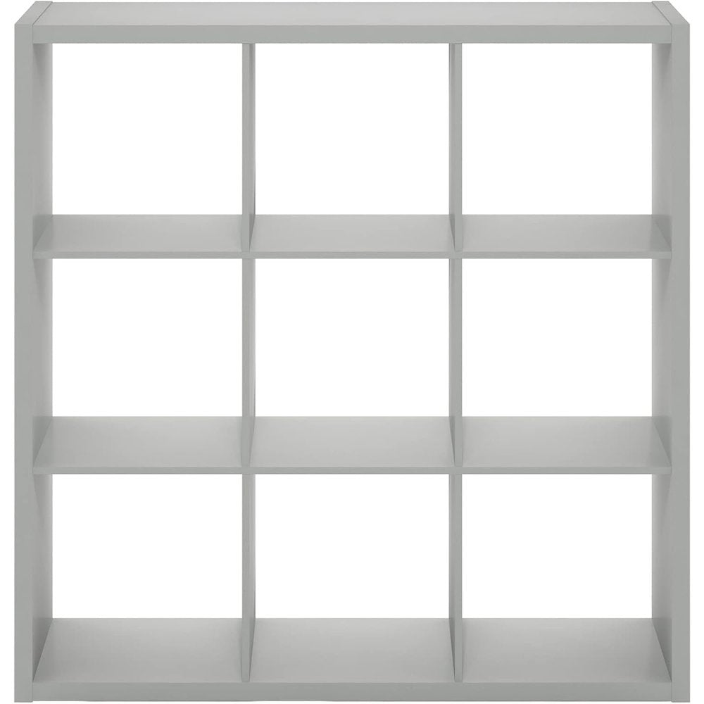 Light Grey Engineered Wood 9 Cube Storage Organizer with Open Back Design