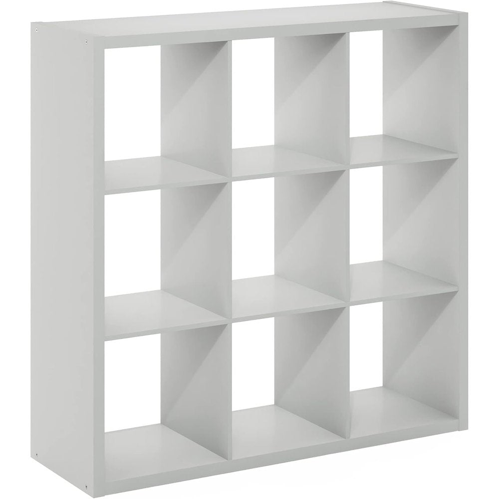 Light Grey Engineered Wood 9 Cube Storage Organizer with Open Back Design