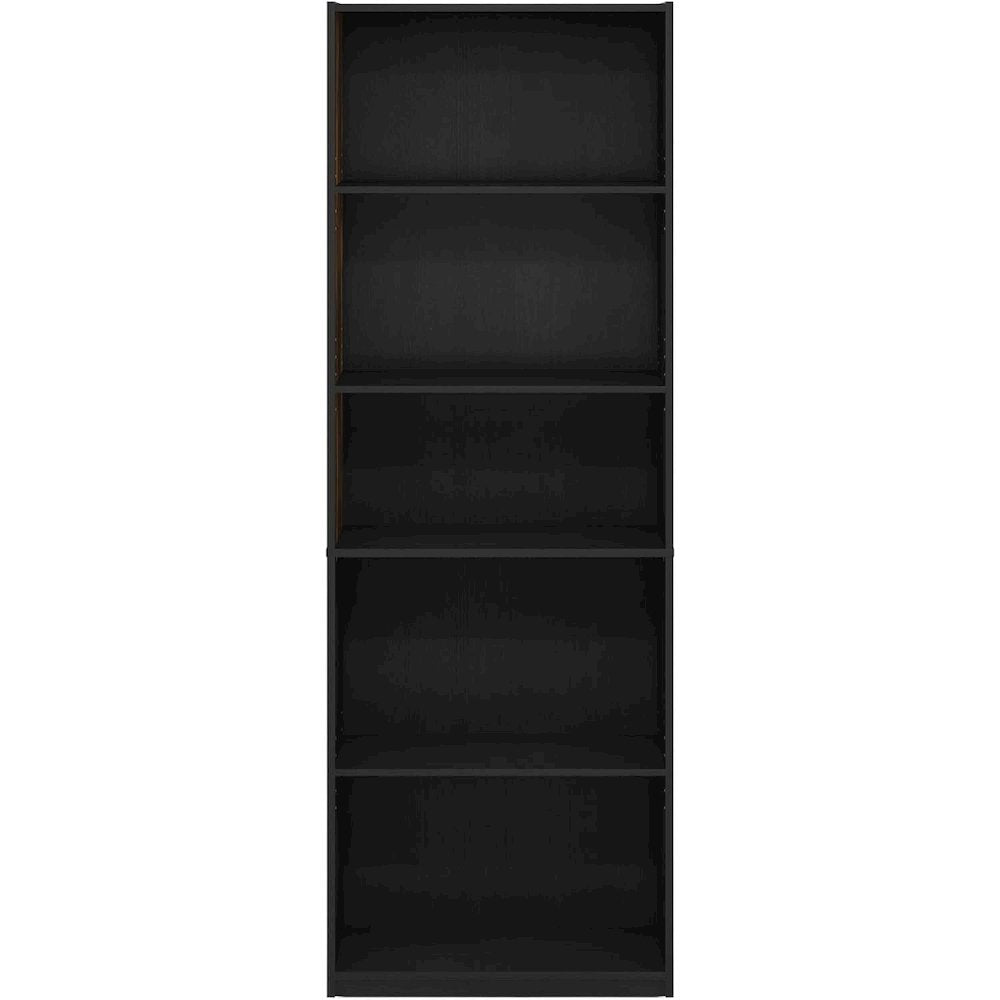 Black Wooden Book Shelf Featuring Five Tiered Wooden Shelves for Display