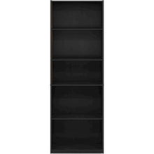 Black Wooden Book Shelf Featuring Five Tiered Wooden Shelves for Display