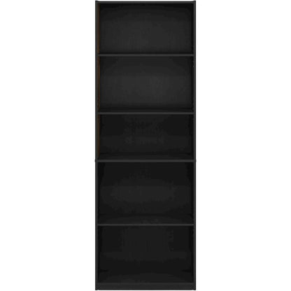 Black Wooden Book Shelf Featuring Five Tiered Wooden Shelves for Display