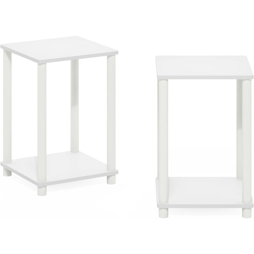 White Wooden End Tables Set of 2 with Storage Shelves for Living Room
