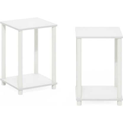 White Wooden End Tables Set of 2 with Storage Shelves for Living Room