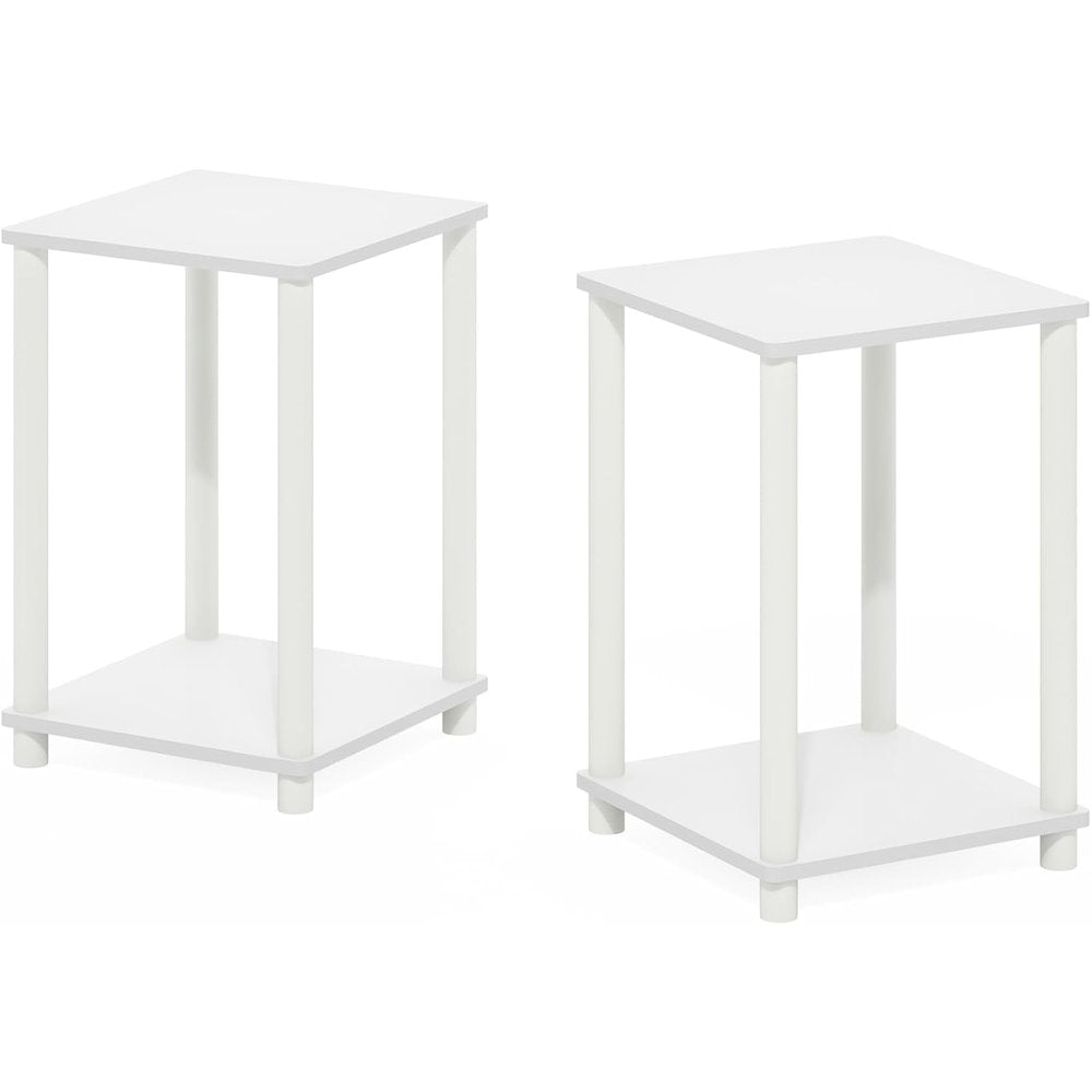 White Wooden End Tables Set of 2 with Storage Shelves for Living Room