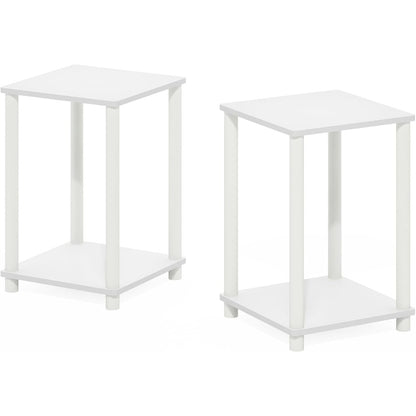 White Wooden End Tables Set of 2 with Storage Shelves for Living Room