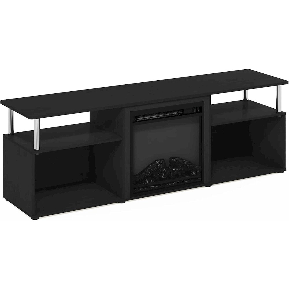 Black 70 Inch Fireplace TV Stand with Four Shelves and Elegant Electric Insert