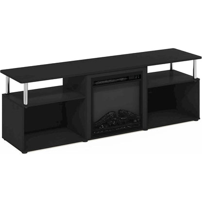 Black 70 Inch Fireplace TV Stand with Four Shelves and Elegant Electric Insert