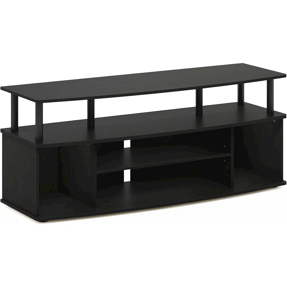 Black TV Stand with 3 Open Shelves, 2 Cabinets, for Up to 55 Inch TV
