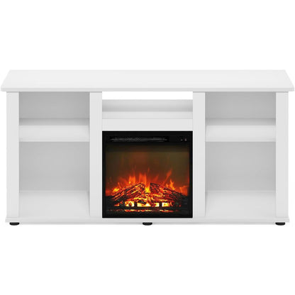 White 55 Inch Fireplace TV Stand with Five Shelves and Elegant Electric Insert