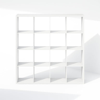 White Engineered Wood 16 Cube Storage Organizer with Open Back Shelves