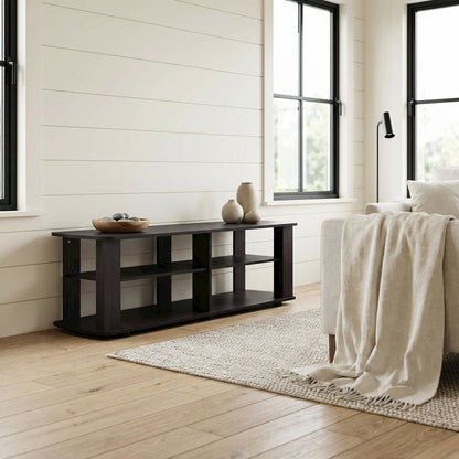 Dark Walnut Wood TV Stand with Spacious Storage and Sleek Design