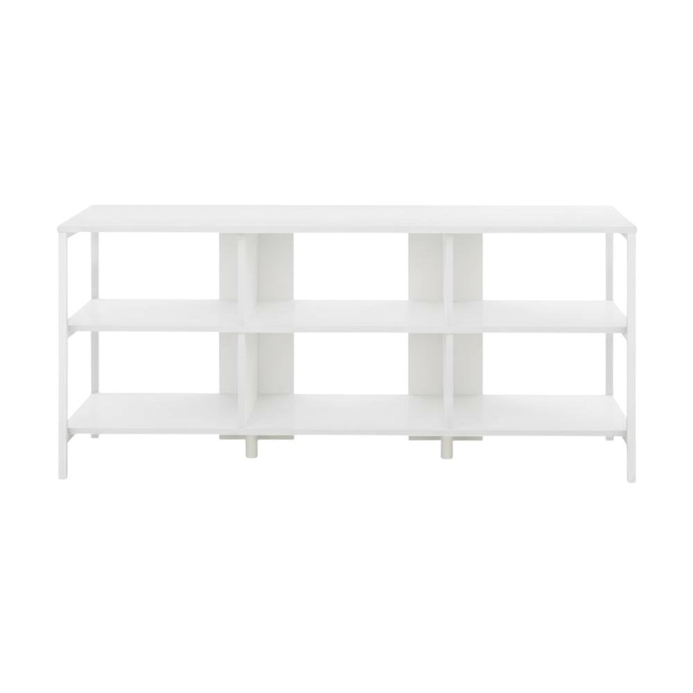 Modern TV stand, up to 60-inch TVs, metal, wood construction, clean white finish