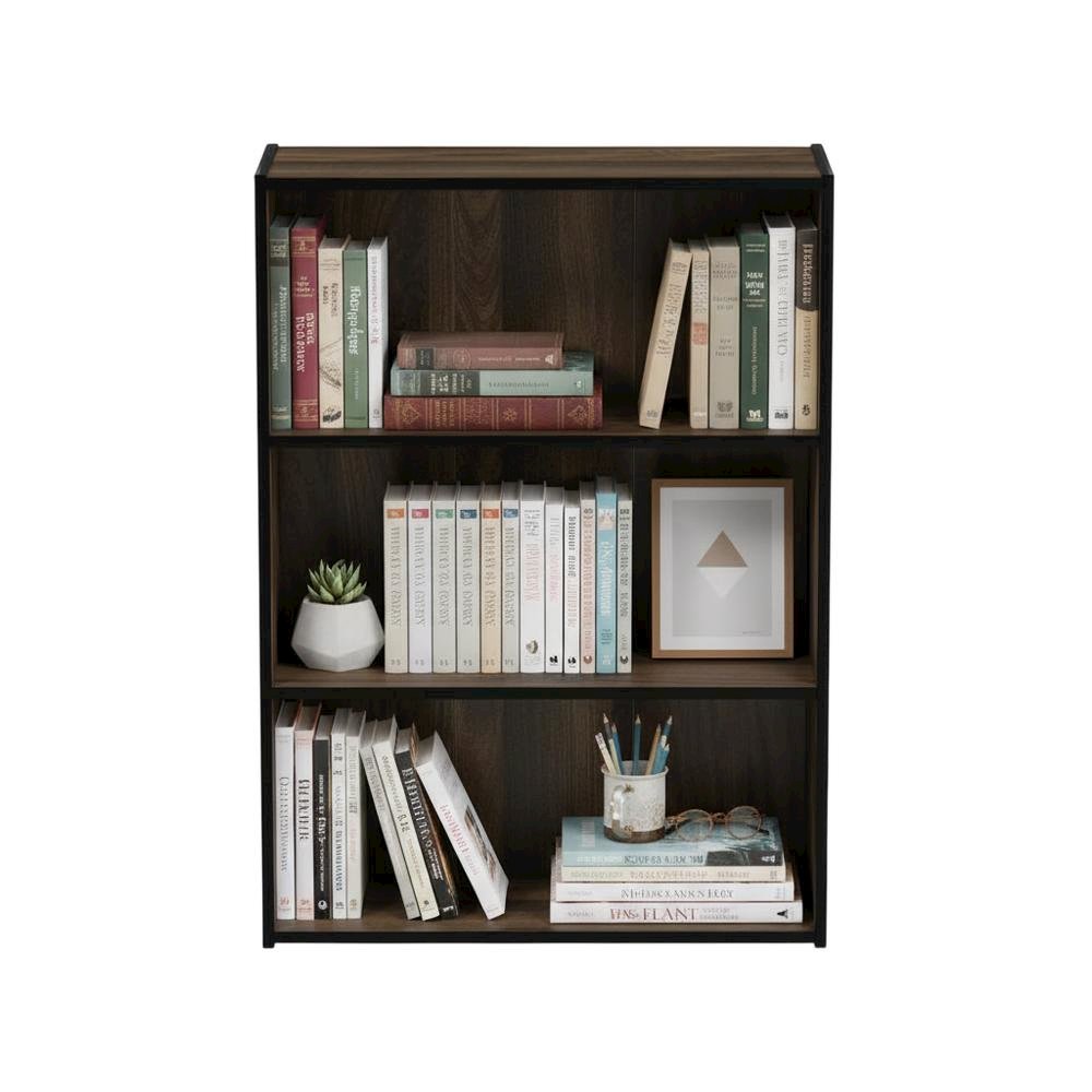 Wooden 3 Tier Open Shelf Bookcase in Columbia Walnut with Ample Storage
