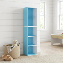Light Blue Wood 5-Tier Open Bookcase with Spacious Shelves for Storage