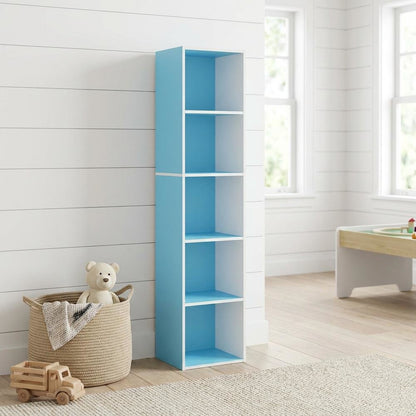 Light Blue Wood 5-Tier Open Bookcase with Spacious Shelves for Storage