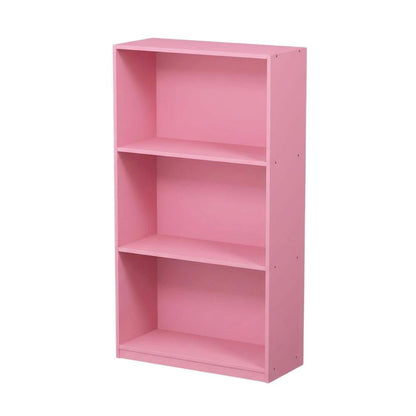 Pink 3-Tier Bookcase with Multi-Level Storage and Sturdy Wood Construction