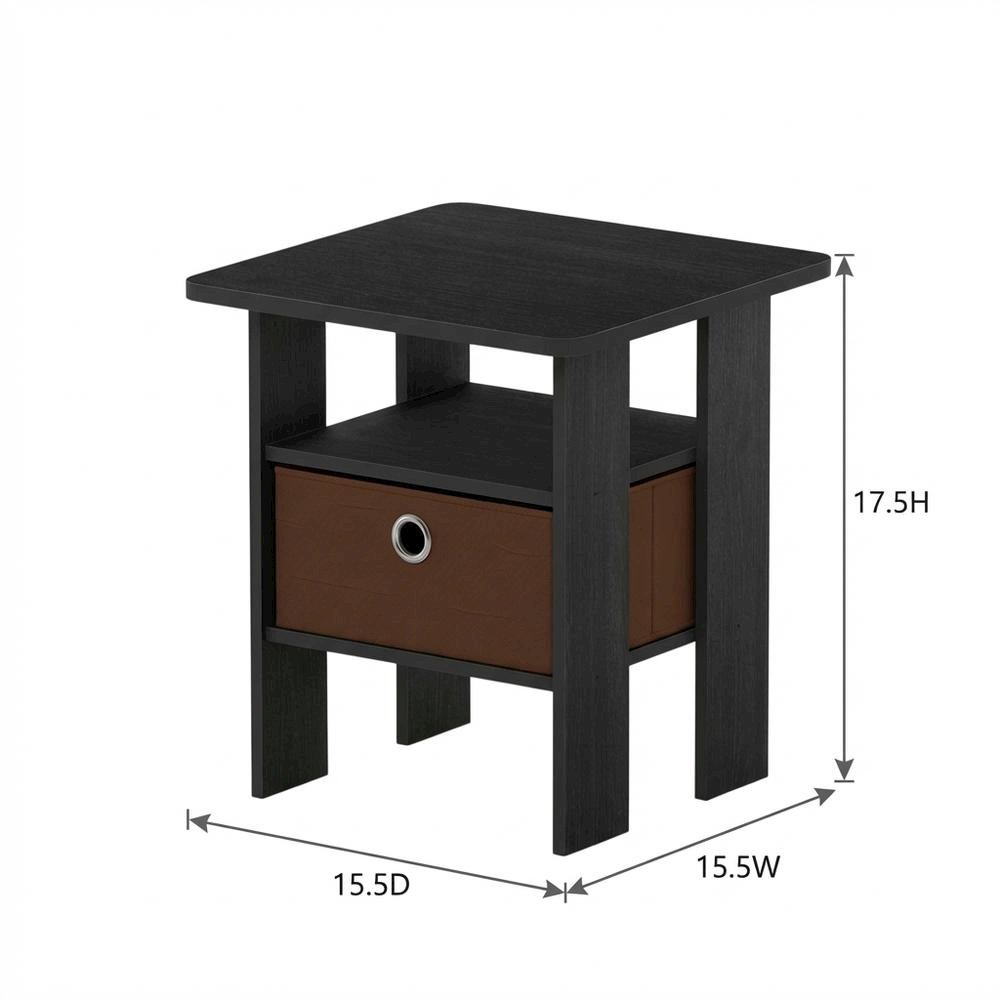 Wooden nightstand set with bin drawer in Americano finish, compact design