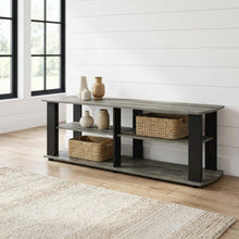 Black and French Oak TV Stand with Composite Wood Construction for Living Room