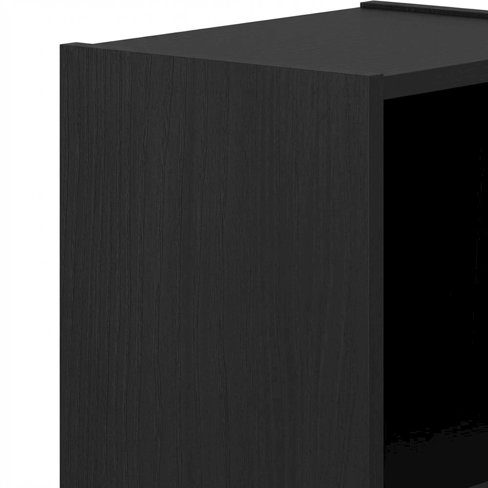 Black wooden bookcase with compact height and modern design, sturdy construction