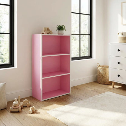 Pink 3-Tier Open Shelf Bookcase with Wood Material for Easy Storage