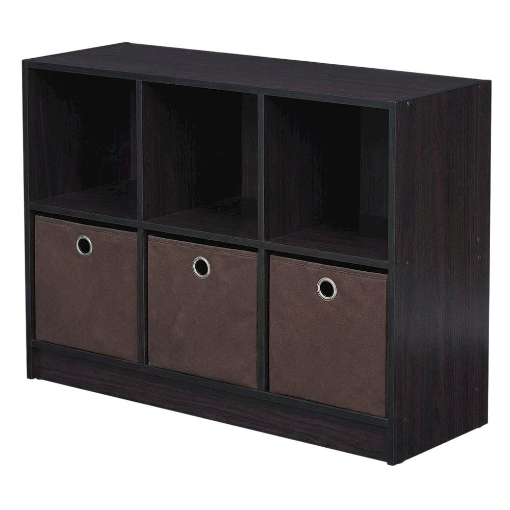 Wooden 3x2 Bookcase with Bins for Organized Storage in Walnut Finish