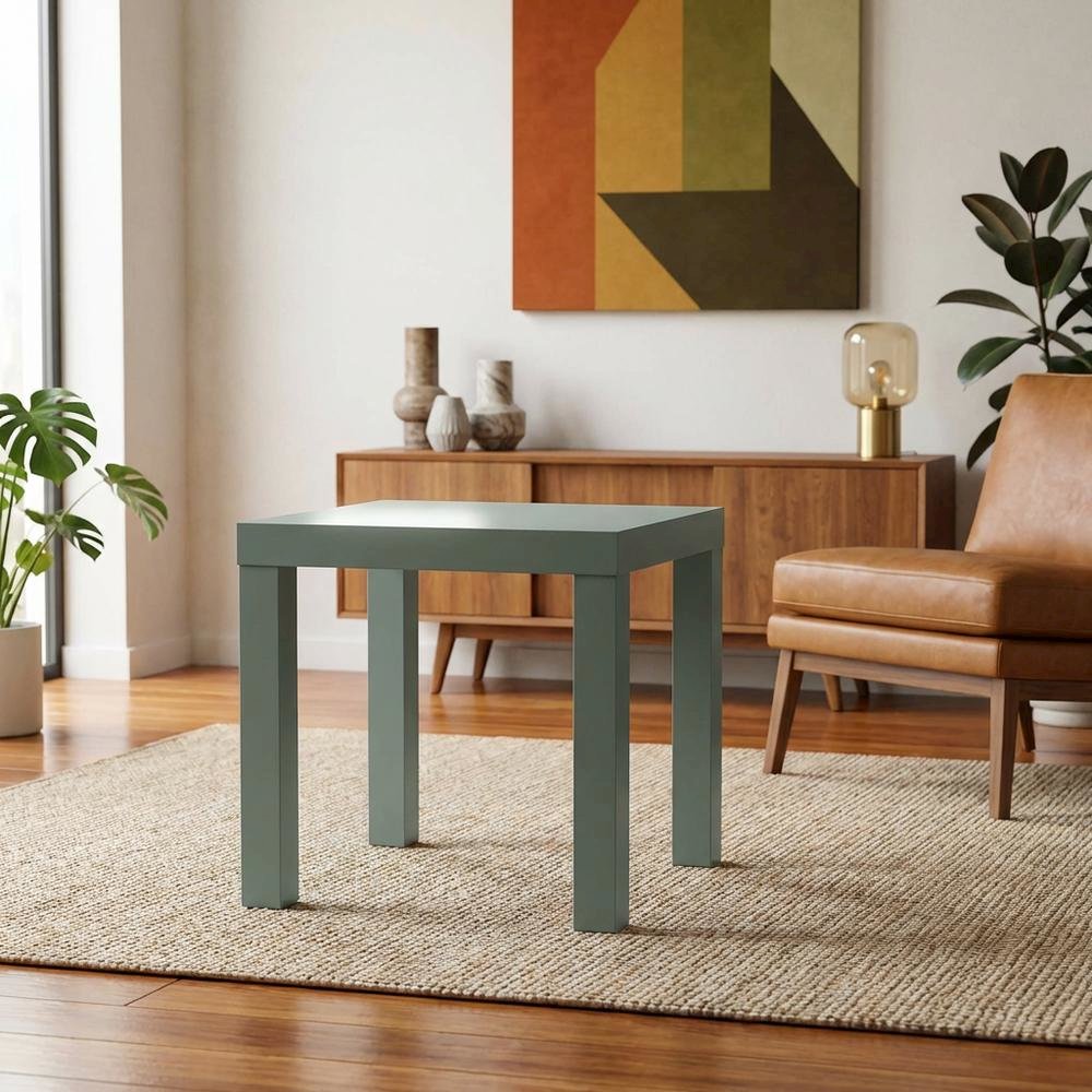 Sage Green Square End Table with Thick Top and Modern Design