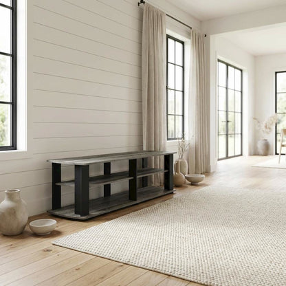 Black and French Oak TV Stand with Composite Wood Construction for Living Room