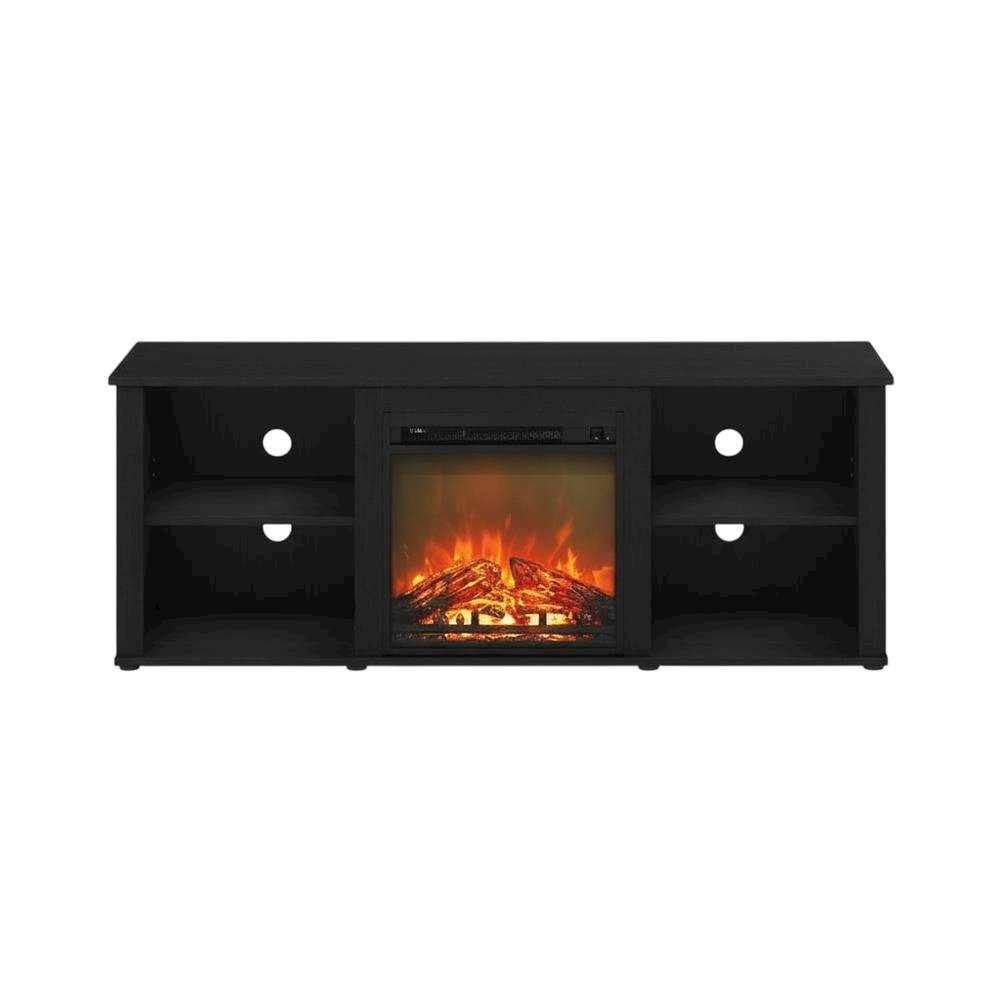 Wood TV stand, fireplace, Americano finish, modern design, multi-functional