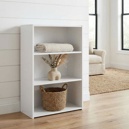 White 3-Shelf Bookcase with Wooden Construction for Living Room and Office