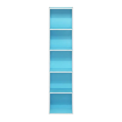 Light Blue Wood 5-Tier Open Bookcase with Spacious Shelves for Storage