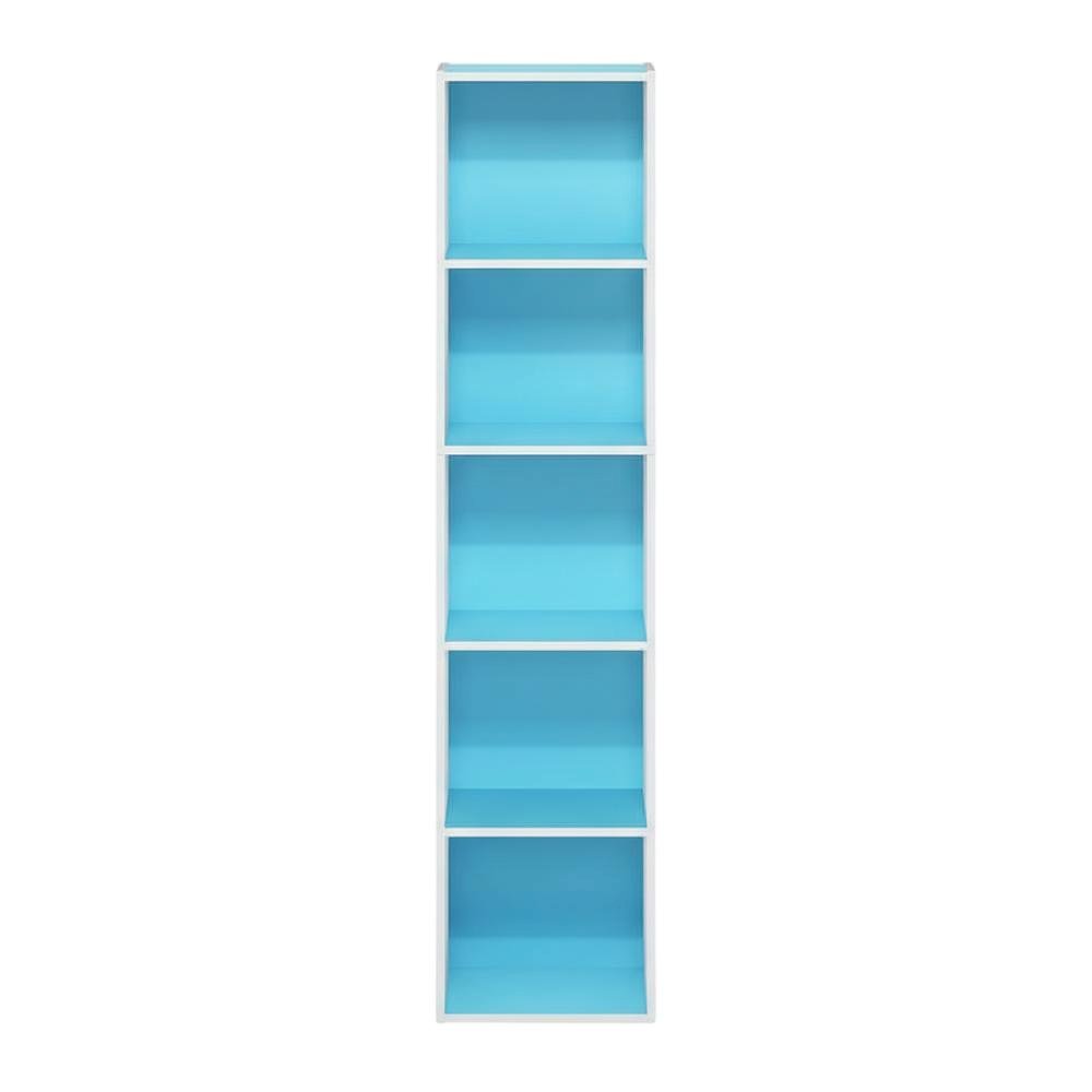 Light Blue Wood 5-Tier Open Bookcase with Spacious Shelves for Storage
