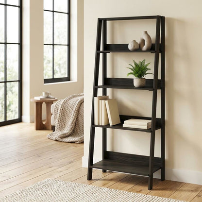 Espresso 5-Tier Ladder Bookcase with Display Shelves and Wood Construction