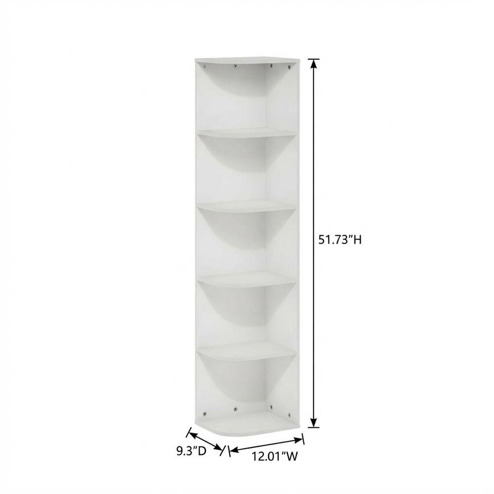 White 5-Tier Corner Bookcase with Open Shelving for Living Spaces