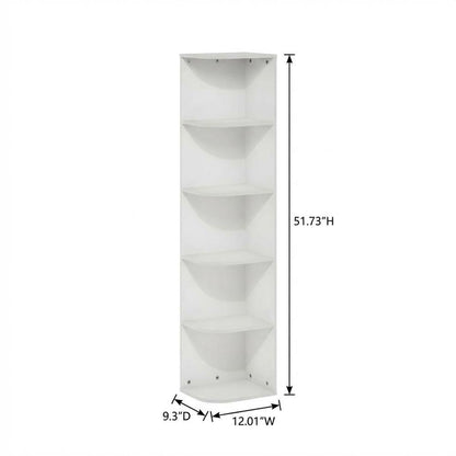 White 5-Tier Corner Bookcase with Open Shelving for Living Spaces
