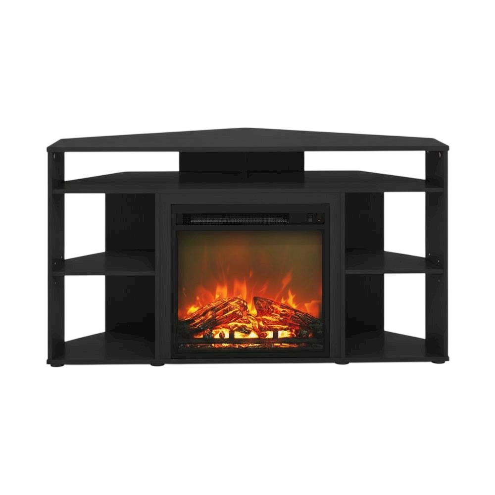 Wooden corner TV stand with fireplace for up to 55-inch screens, Americano style