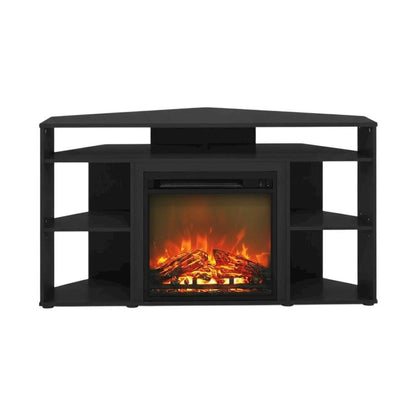 Wooden corner TV stand with fireplace for up to 55-inch screens, Americano style
