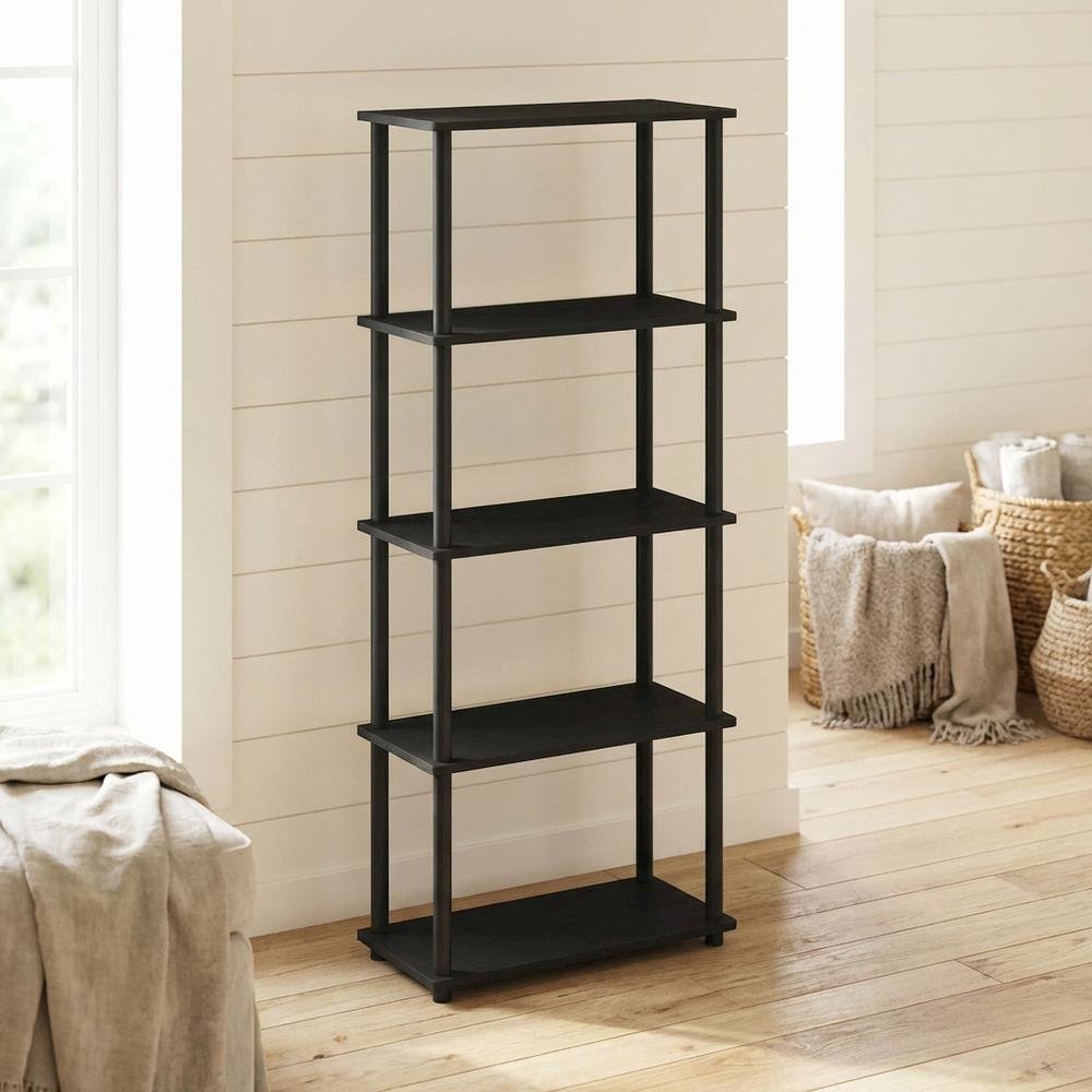 Wooden Bookcase in Finish with Sturdy Shelving for Home or Office Storage