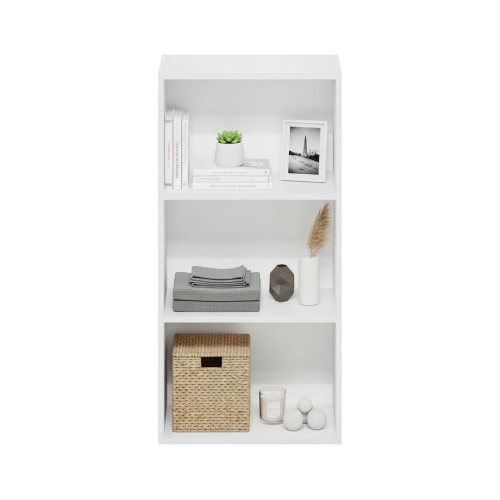 White 3-Tier Open Shelf Bookcase with Modern Wooden Design