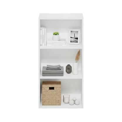 White 3-Tier Open Shelf Bookcase with Modern Wooden Design