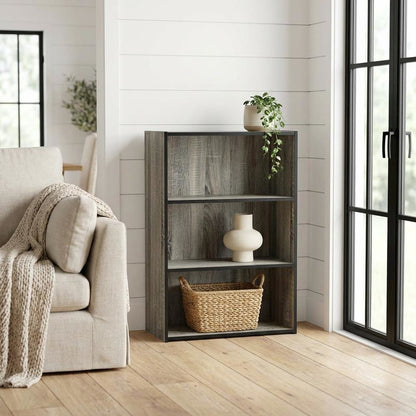 3 Tier Open Shelf Bookcase with French Oak Grey Finish for Contemporary Storage