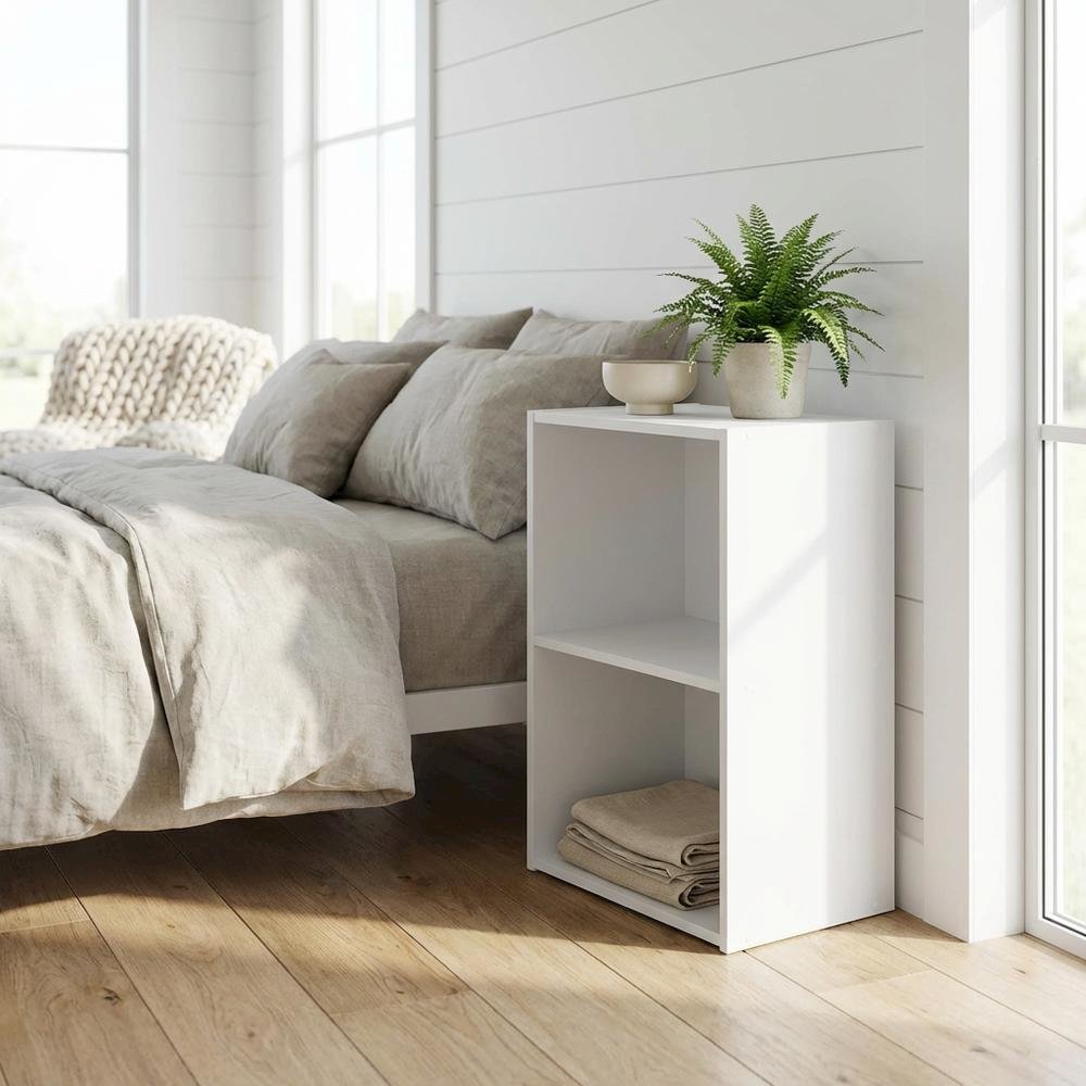 White 2-Tier Open Shelf Bookcase with Stylish Wooden Design