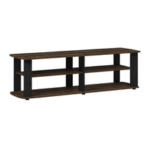 Walnut and black entertainment center with composite wood finish for TV storage