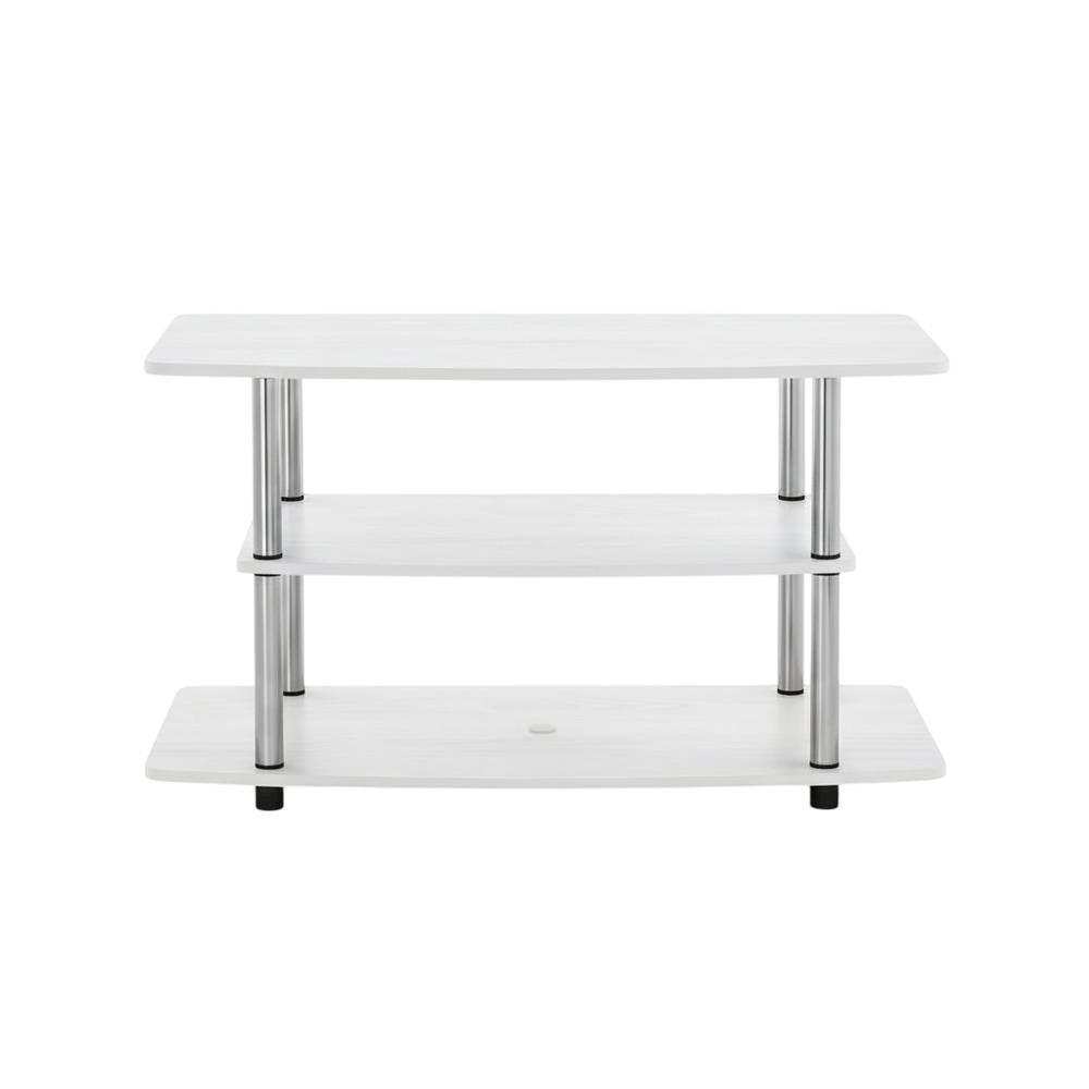 White Oak/Chrome TV Stand with 3-Tier Shelving and Wooden Construction