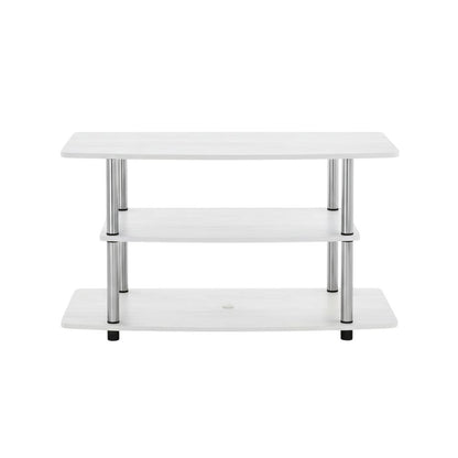 White Oak/Chrome TV Stand with 3-Tier Shelving and Wooden Construction