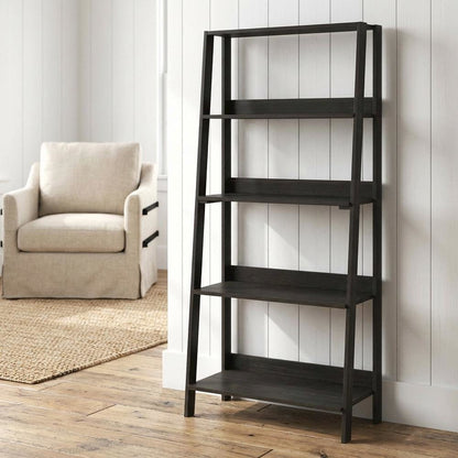 Black 5-Tier Ladder Shelf for Books and Display Storage