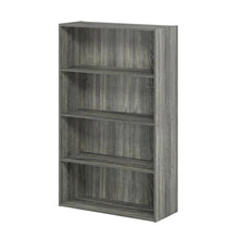 French Oak Grey 4-Tier Open Shelf Bookcase with Wooden Construction
