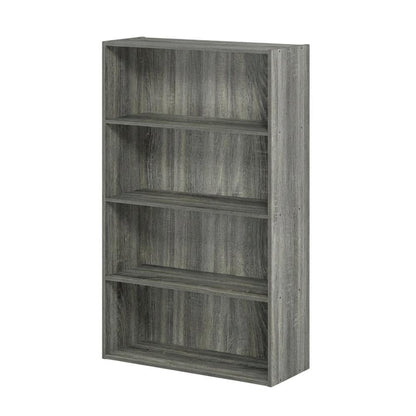 French Oak Grey 4-Tier Open Shelf Bookcase with Wooden Construction